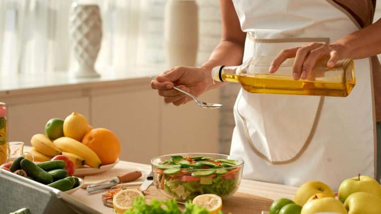Salad making using extra virgin olive oil