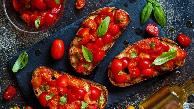 Mediterranean bruschetta with olive oil by Elaiouvios